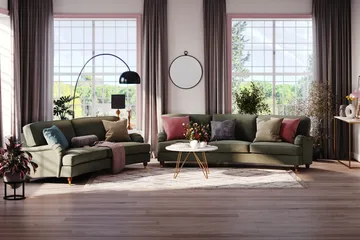 Howard Lyx 4-sits Svängd Manchestersoffa - Mörkgrön - Möbler - Vardagsrum - Soffor - Howardsoffor