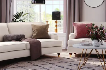Howard Lyx 4-sits Svängd Sammetssoffa - Krämvit - Möbler - Vardagsrum - Soffor - Howardsoffor