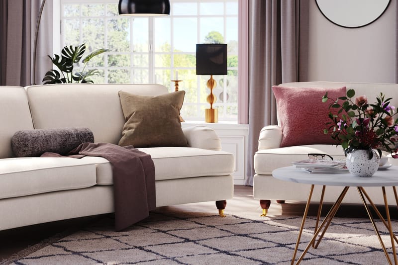 Howard Lyx 4-sits Svängd Sammetssoffa - Krämvit - Möbler - Vardagsrum - Soffor - Howardsoffor