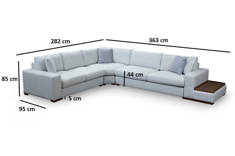 Huelva Högervänd L-formad Hörnsoffa 363 cm i Tyg med Sidobord - Ljusblågrå - Möbler - Vardagsrum - Soffor - Hörnsoffor