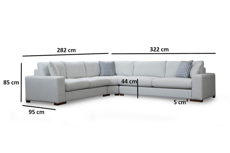 Huelva Vänstervänd L-formad Hörnsoffa 322 cm i Tyg med Breda Armstöd - Isblå - Möbler - Vardagsrum - Soffor - Hörnsoffor