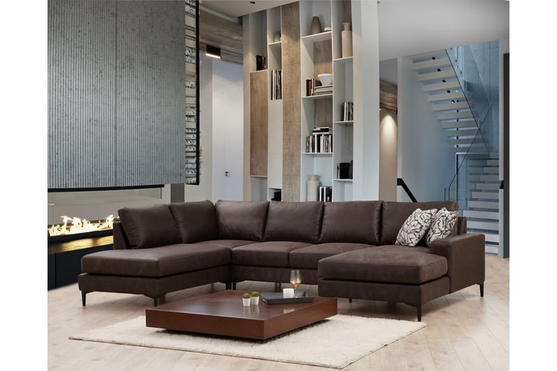 Svanabyn Soffa m. Divan och Schäslong 4-sits - Mörkbrun - Möbler - Vardagsrum - Soffor - U-soffor