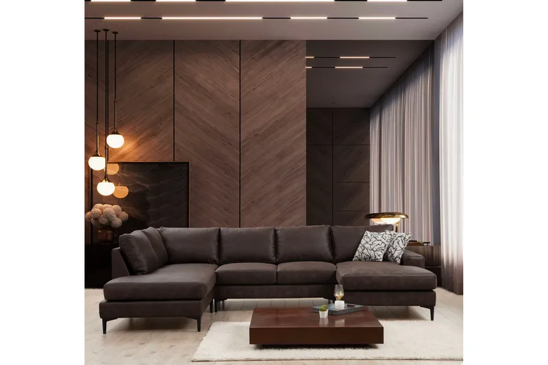 Svanabyn Soffa m. Divan och Schäslong 4-sits - Mörkbrun - Möbler - Vardagsrum - Soffor - U-soffor