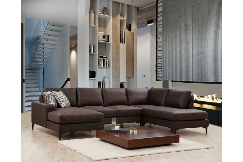 Svanabyn Soffa m. Divan och Schäslong 4-sits - Mörkbrun - Möbler - Vardagsrum - Soffor - U-soffor