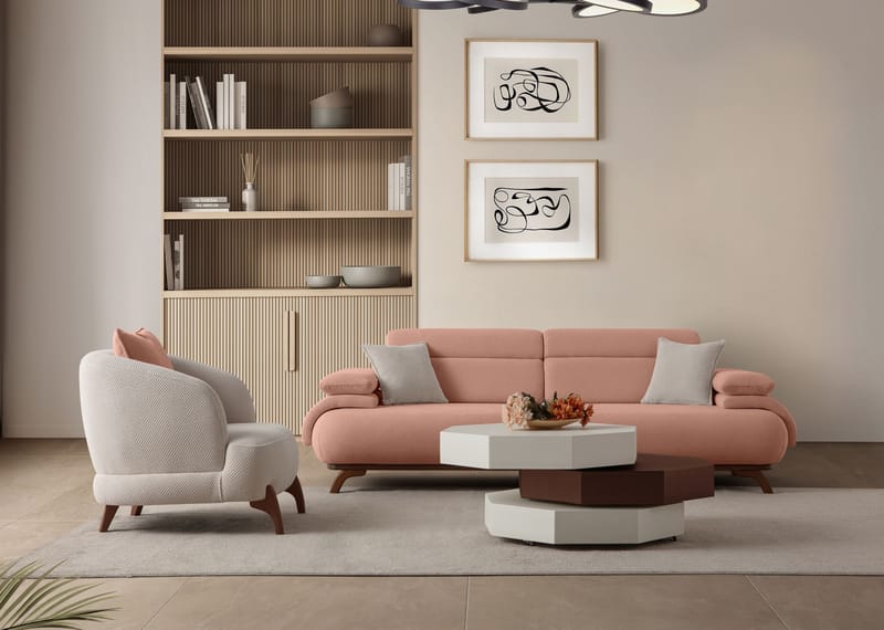 Kelnor 3-sits Soffa 246x81x97 cm - Puder - Möbler - Vardagsrum - Soffor - 3-sits soffor