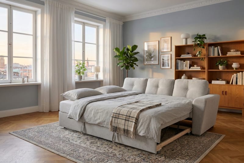 Leia 3-sits Bäddsoffa i tyg - Beige - Möbler - Vardagsrum - Bäddsoffor - 3-sits bäddsoffa
