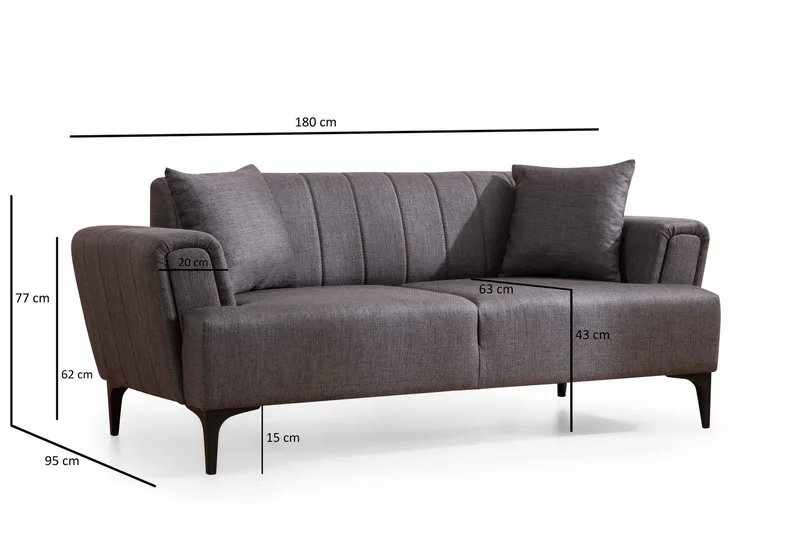 Lilesville 3-sits Soffa - Mörkgrå - Möbler - Vardagsrum - Soffor - 2-sits soffor