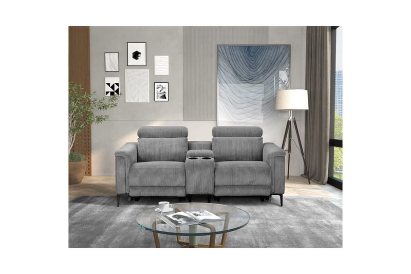 Lund 2-sits Reclinersoffa 194 cm med Förvaring i Tyg - Grå - Möbler - Vardagsrum - Soffor - Reclinersoffor & Biosoffor