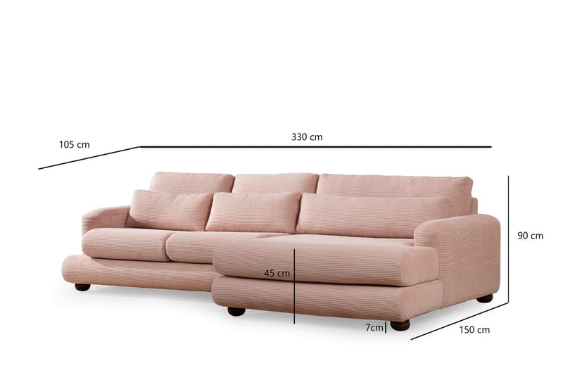 Madhan Soffa m. Divan 3-sits Rosa - Divansoffa & schäslong