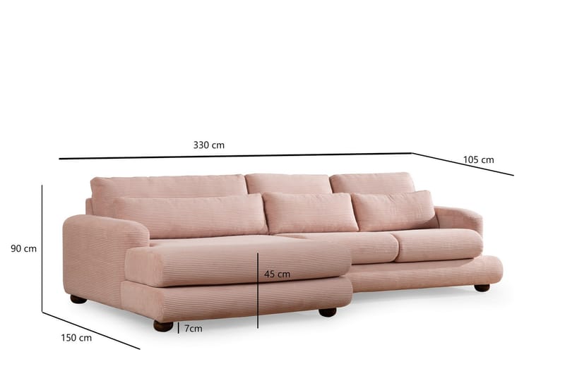 Madhan Soffa m. Divan 3-sits Rosa - Divansoffa & schäslong