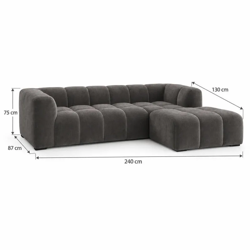 Marlow 3-sits L-formad Bubblig Divansoffa Höger med Schäslong i Tyg - Grå - Möbler - Vardagsrum - Soffor - Divansoffa & schäslong