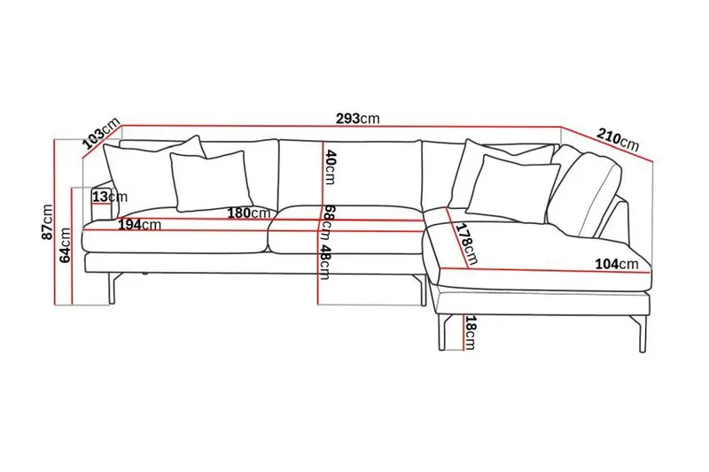 Menard 4-sits Högervänd L-formad Djup Schäslongsoffa i Sammet - Beige - Möbler - Vardagsrum - Soffor - Divansoffa & schäslong