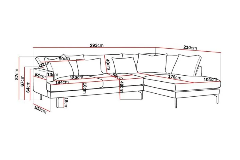 Menard 4-sits Högervänd L-formad Djup Schäslongsoffa i Sammet - Beige - Möbler - Vardagsrum - Soffor - Divansoffa & schäslong