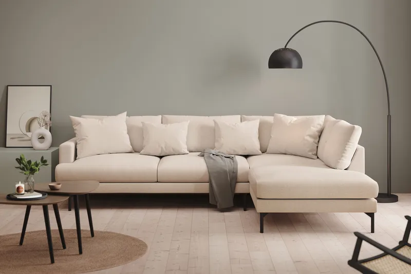 Menard 4-sits Högervänd L-formad Djup Schäslongsoffa i Tyg - Beige - Möbler - Vardagsrum - Soffor - Divansoffa & schäslong