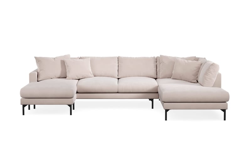 Menard 4-sits Högervänd Stor U-formad Djup Soffa med Divan och Schäslong i Sammet, Beige