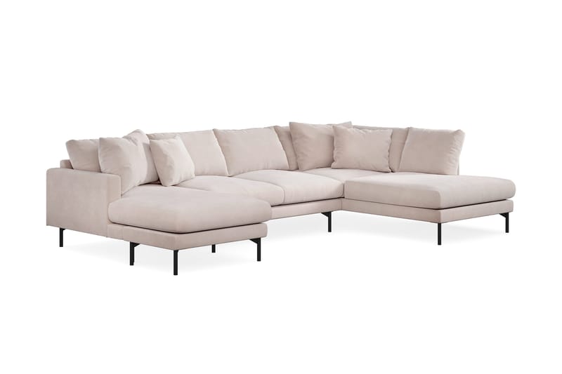 Menard 4-sits Högervänd Stor U-formad Djup Soffa med Divan och Schäslong i Sammet - Beige - Möbler - Vardagsrum - Soffor - U-soffor