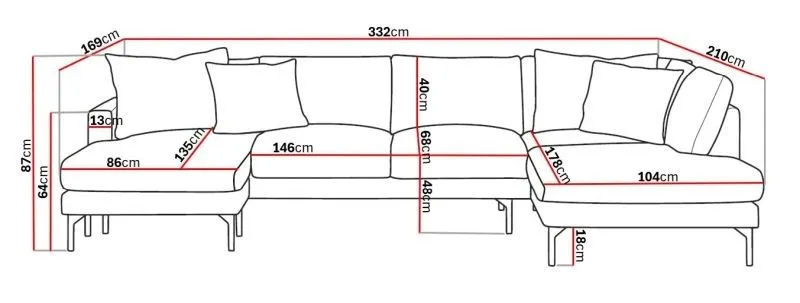 Menard 4-sits Högervänd Stor U-formad Djup Soffa med Divan och Schäslong i Tyg - Beige - Möbler - Vardagsrum - Soffor - U-soffor