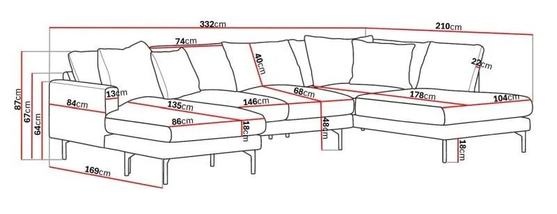 Menard 4-sits Högervänd Stor U-formad Djup Soffa med Divan och Schäslong i Tyg - Beige - Möbler - Vardagsrum - Soffor - U-soffor
