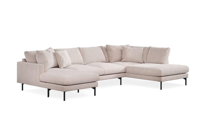 Menard 4-sits Högervänd U-formad Soffa med Divan och Schäslong i Sammet - Beige - Möbler - Vardagsrum - Soffor - U-soffor