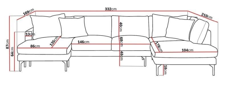 Menard 4-sits Högervänd U-formad Soffa med Divan och Schäslong i Tyg - Brun - Möbler - Vardagsrum - Soffor - U-soffor