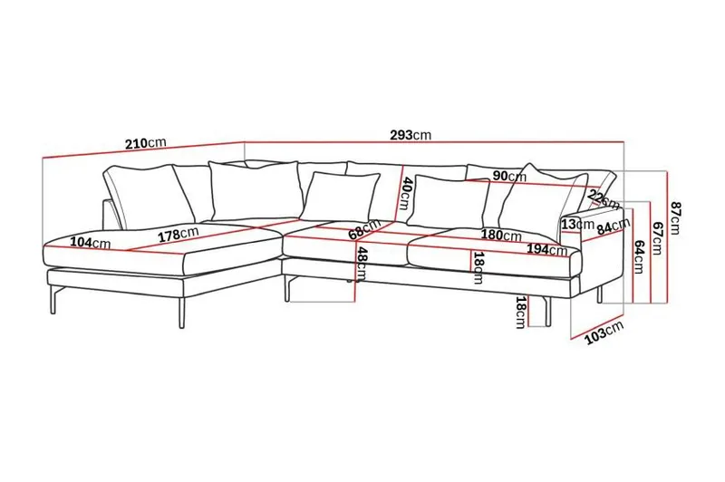 Menard 4-sits Vänstervänd L-formad Djup Schäslongsoffa i Sammet - Beige - Möbler - Vardagsrum - Soffor - Divansoffa & schäslong