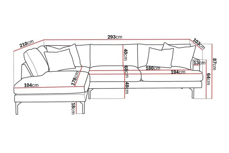 Menard 4-sits Vänstervänd L-formad Djup Schäslongsoffa i Sammet - Beige - Möbler - Vardagsrum - Soffor - Divansoffa & schäslong