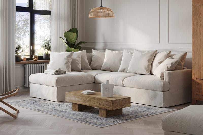 Menard 4-sits Vänstervänd L-formad Djup Schäslongsoffa i Tyg - Beige - Möbler - Vardagsrum - Soffor - Divansoffa & schäslong