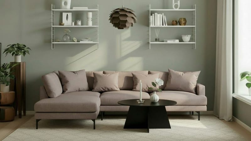 Menard 4-sits Vänstervänd L-formad Djup Schäslongsoffa i Tyg - Brun - Möbler - Vardagsrum - Soffor - Divansoffa & schäslong