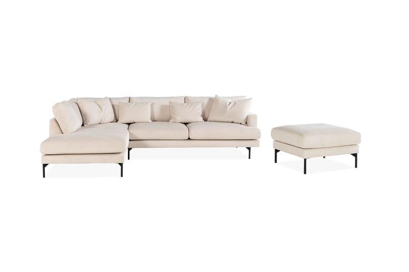 Menard 4-sits Vänstervänd L-formad Schäslongsoffa + Fotpall i Manchester - Beige - Möbler - Vardagsrum - Soffor - Divansoffa & schäslong