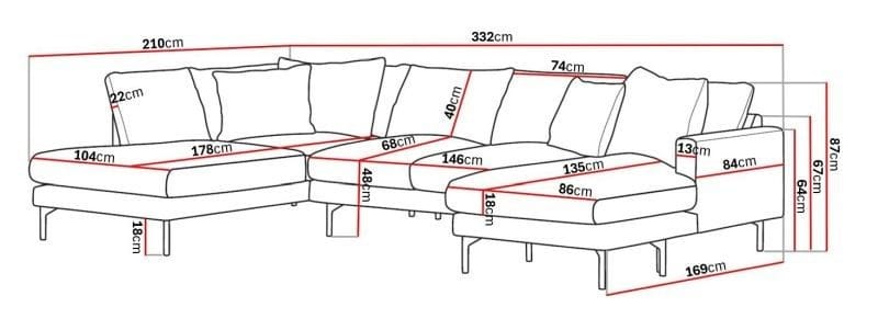 Menard 4-sits Vänstervänd Stor U-formad Djup Large Soffa med Divan och Schäslong i Manchester - Brun - Möbler - Vardagsrum - Soffor - U-soffor