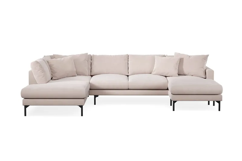 Menard 4-sits Vänstervänd Stor U-formad Djup Large Soffa med Divan och Schäslong i Sammet, Beige