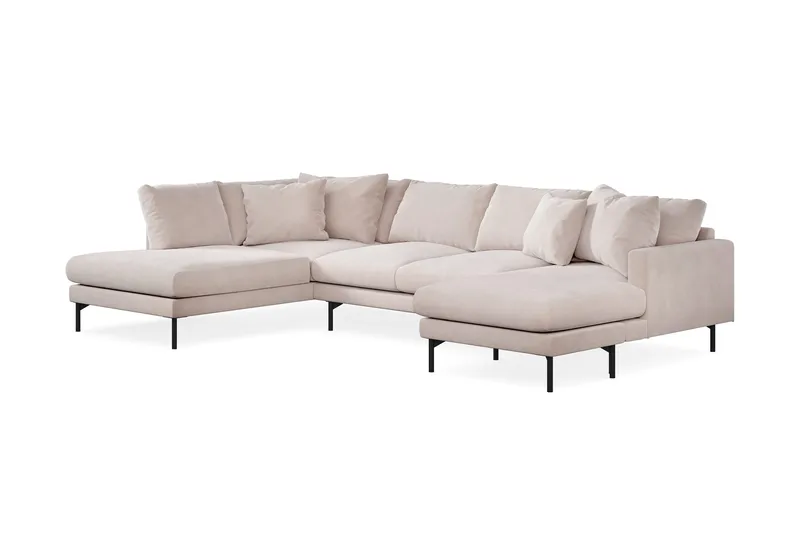 Menard 4-sits Vänstervänd Stor U-formad Djup Large Soffa med Divan och Schäslong i Sammet - Beige - Möbler - Vardagsrum - Soffor - U-soffor