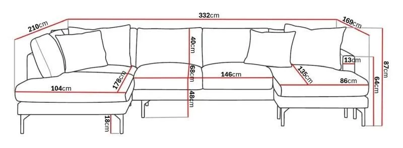 Menard 4-sits Vänstervänd Stor U-formad Djup Large Soffa med Divan och Schäslong i Tyg - Beige - Möbler - Vardagsrum - Soffor - U-soffor