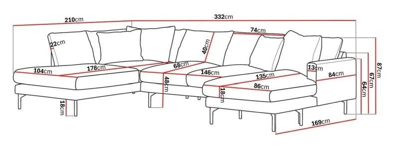 Menard 4-sits Vänstervänd Stor U-formad Djup Large Soffa med Divan och Schäslong i Tyg - Brun - Möbler - Vardagsrum - Soffor - U-soffor