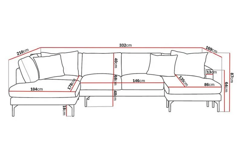 Menard 4-sits Vänstervänd Stor U-formad Djup Soffa med Divan och Schäslong i Manchester - Grön - Möbler - Vardagsrum - Soffor - U-soffor