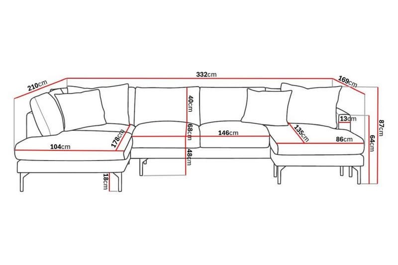 Menard 4-sits Vänstervänd Stor U-formad Djup Soffa med Divan och Schäslong i Manchester - Mörkgrön - Möbler - Vardagsrum - Soffor - U-soffor