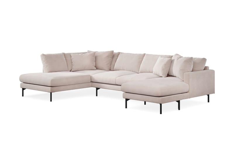 Menard 4-sits Vänstervänd U-formad Large Soffa med Divan och Schäslong i Sammet - Beige - Möbler - Vardagsrum - Soffor - U-soffor