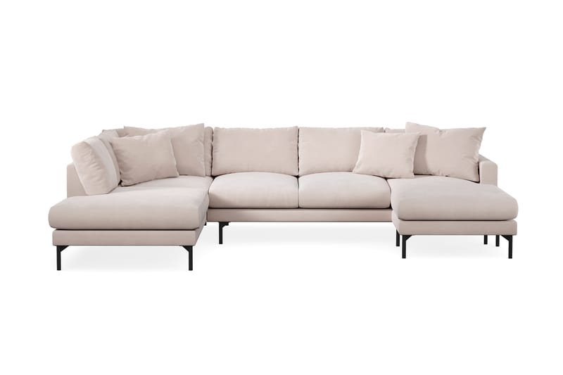 Menard 4-sits Vänstervänd U-formad Large Soffa med Divan och Schäslong i Sammet - Beige - Möbler - Vardagsrum - Soffor - U-soffor