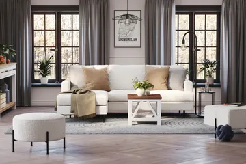 Menard Compact 3-sits Vänstervänd L-formad Divansoffa i Bouclé - Vit - Möbler - Vardagsrum - Soffor - Divansoffa & schäslong
