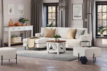 Menard Compact 3-sits Vänstervänd L-formad Divansoffa i Bouclé - Vit - Möbler - Vardagsrum - Soffor - Divansoffa & schäslong