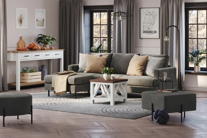 Menard Compact 3-sits Vänstervänd L-formad Divansoffa i Manchester - Grå - Möbler - Vardagsrum - Soffor - Divansoffa & schäslong