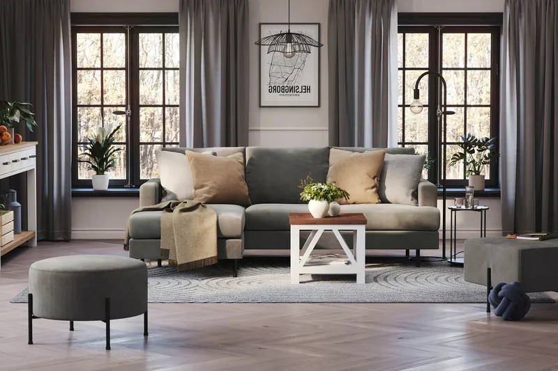Menard Compact 3-sits Vänstervänd L-formad Divansoffa i Manchester - Grå - Möbler - Vardagsrum - Soffor - Divansoffa & schäslong