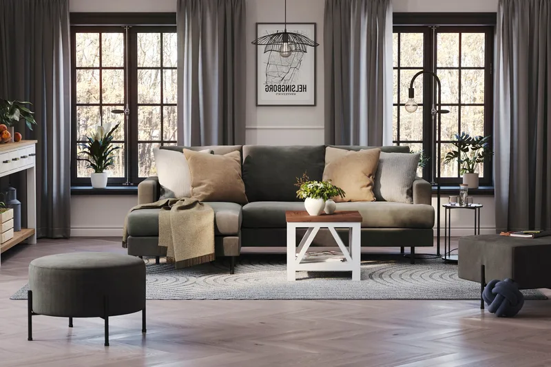 Menard Compact 3-sits Vänstervänd L-formad Divansoffa i Manchester - Mörkgrå - Möbler - Vardagsrum - Soffor - Divansoffa & schäslong