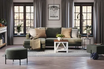 Menard Compact 3-sits Vänstervänd L-formad Divansoffa i Manchester - Mörkgrön - Möbler - Vardagsrum - Soffor - Divansoffa & schäslong
