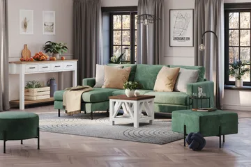 Menard Compact 3-sits Vänstervänd L-formad Divansoffa i Sammet - Mörkgrön - Möbler - Vardagsrum - Soffor - Divansoffa & schäslong