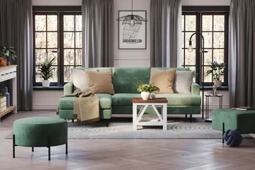 Menard Compact 3-sits Vänstervänd L-formad Divansoffa i Sammet - Mörkgrön - Möbler - Vardagsrum - Soffor - Divansoffa & schäslong