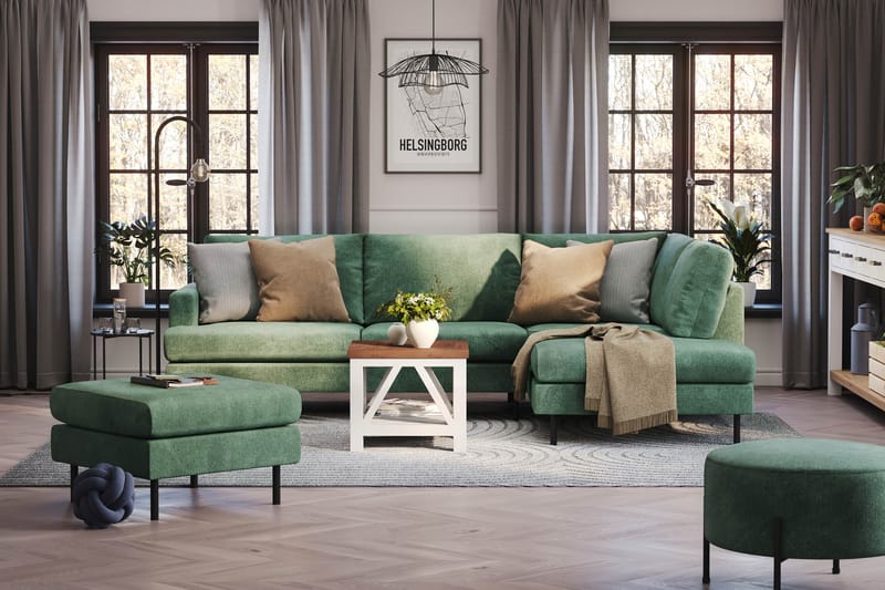 Menard Compact 4-sits Högervänd L-formad Schäslongsoffa i Sammet - Mörkgrön - Möbler - Vardagsrum - Soffor - Divansoffa & schäslong