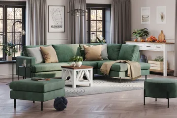 Menard Compact 4-sits Högervänd L-formad Schäslongsoffa i Sammet - Mörkgrön - Möbler - Vardagsrum - Soffor - Divansoffa & schäslong