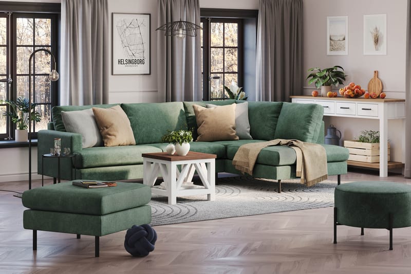 Menard Compact 4-sits Högervänd L-formad Schäslongsoffa i Sammet - Mörkgrön - Möbler - Vardagsrum - Soffor - Divansoffa & schäslong