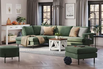 Menard Compact 4-sits Vänstervänd L-formad Schäslongsoffa i Manchester - Grön - Möbler - Vardagsrum - Soffor - Divansoffa & schäslong